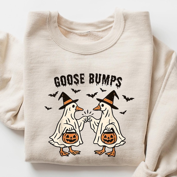Goose Bumps Funny Halloween Ghost Ducks Sweatshirt, Spooky Goose Shirt, Horror T Shirt, Goose in Halloween Costumes, Cute Goose Shirt
