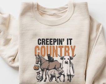 Creeping it Country Sweatshirt, Western Halloween Skeleton Rider Shirt, Boo Haw Shirt, Country Halloween Skeleton Sweater, Halloween Gifts