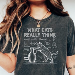 Funny Cat Physics Shirt, Chalkboard Science Humor T Shirt, What Cats Really Think Shirt, Math Cat Shirt