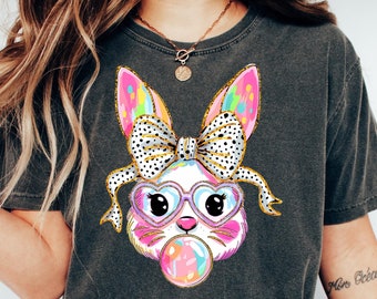 Coquette Bow Bunny Ears Shirt, Cute Bunny Sweatshirt, Rabbit Tee, Happy Easter Day Gift, Coquette Easter, Cute Easter Shirt