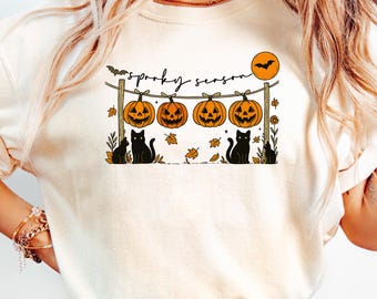 Spooky Season Shirt, Black Cat Pumpkin Shirt, Fall Pumpkin Shirt, Halloween Shirt, Retro Halloween Shirt, Black Cat Halloween Shirt