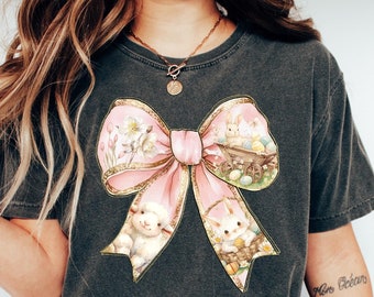 Coquette Easter Bow T Shirt, Easter Shirt, Easter Bunny Sweatshirt, Easter Shirts for Women, Ladies Easter Bunny, Bunny T Shirt