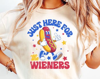 Estoy aquí solo por las salchichas, camiseta patriótica de EE. UU., camiseta de fiesta del 4 de julio, camiseta de celebración de EE. UU. de moda, estoy aquí solo por las salchichas