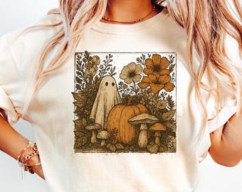 Halloween Ghost With Flowers Shirt | Halloween T-Shirt | Autumn Fall Season Shirt | Cute Floral Ghost Shirt | Floral Ghost