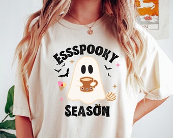Espooky Season Shirt, Halloween Cute Ghost Coffee Shirt, Halloween Ghost Trendy Halloween Shirt, Coffee Lover Gift, Halloween Shirt