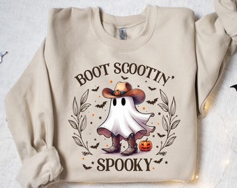 Boot Scootin Spooky Sweatshirt, Cute Spooky Shirt, Halloween Gift, Halloween Shirt, Cowboy Ghost Shirt, Western Halloween Shirt, Ghost Shirt