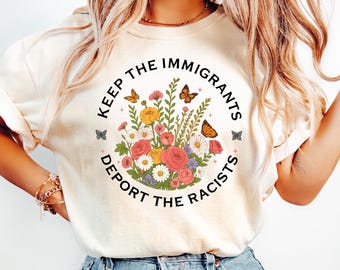 Camiseta pro-inmigrantes, camiseta de justicia social, sudadera "Mantengamos a los inmigrantes", sudadera de cuello redondo antirracista, regalo político liberal