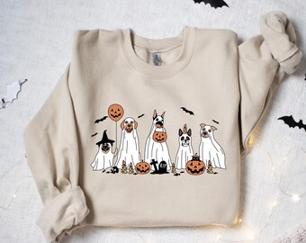 Halloween Dog Sweatshirt, Halloween Sweater,2023 Happy Halloween, Retro Spooky Season, Ghost Sweatshirt, Dog Sweatshirt, Ghost Dog Shirt