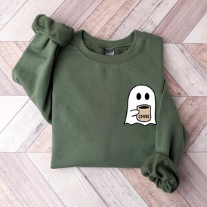 Cute Spooky Coffee Sweatshirt, Ghost Sweatshirt, Spooky Season, Fall Coffee Lover Sweatshirt, Halloween Party Hoodie, Fall Season