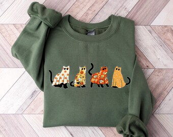 Cat Halloween Sweatshirt, Cat Sweatshirt, Ghost Hoodie, Halloween Sweater, Halloween Cat Hoodie, Cat Lover, Cat Sweatshirt, Ghost Sweatshirt