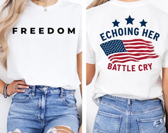 Echoing Her Battle Cry Shirt,Trending Unisex Tee Shirt,Unique Shirt Gift,Women Empowerment Sweatshirt,Patriotic Feminist USA Stars Hoodie