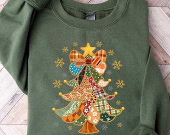 Christmas Tree Coquette Sweatshirt, Christmas Sweatshirt for Women, Christmas Tree Tshirt, Christmas Coquette Christmas Shirt