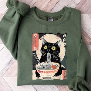 Ramen Cat Shirt, Cute Noodle Cat Sweatshirt, Kawaii Japanese Anime Cat Shirt, Anime Cat T-Shirt, Japanese Tee, Ramen Lover, Cat Lover Gift bild 1