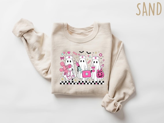 Ghost Nurse Halloween Sweatshirt, Medical Halloween Shirt, Fall Ghost Medical Tee, Nurse Halloween Shirt, Pink Ghost Nurse Shirt