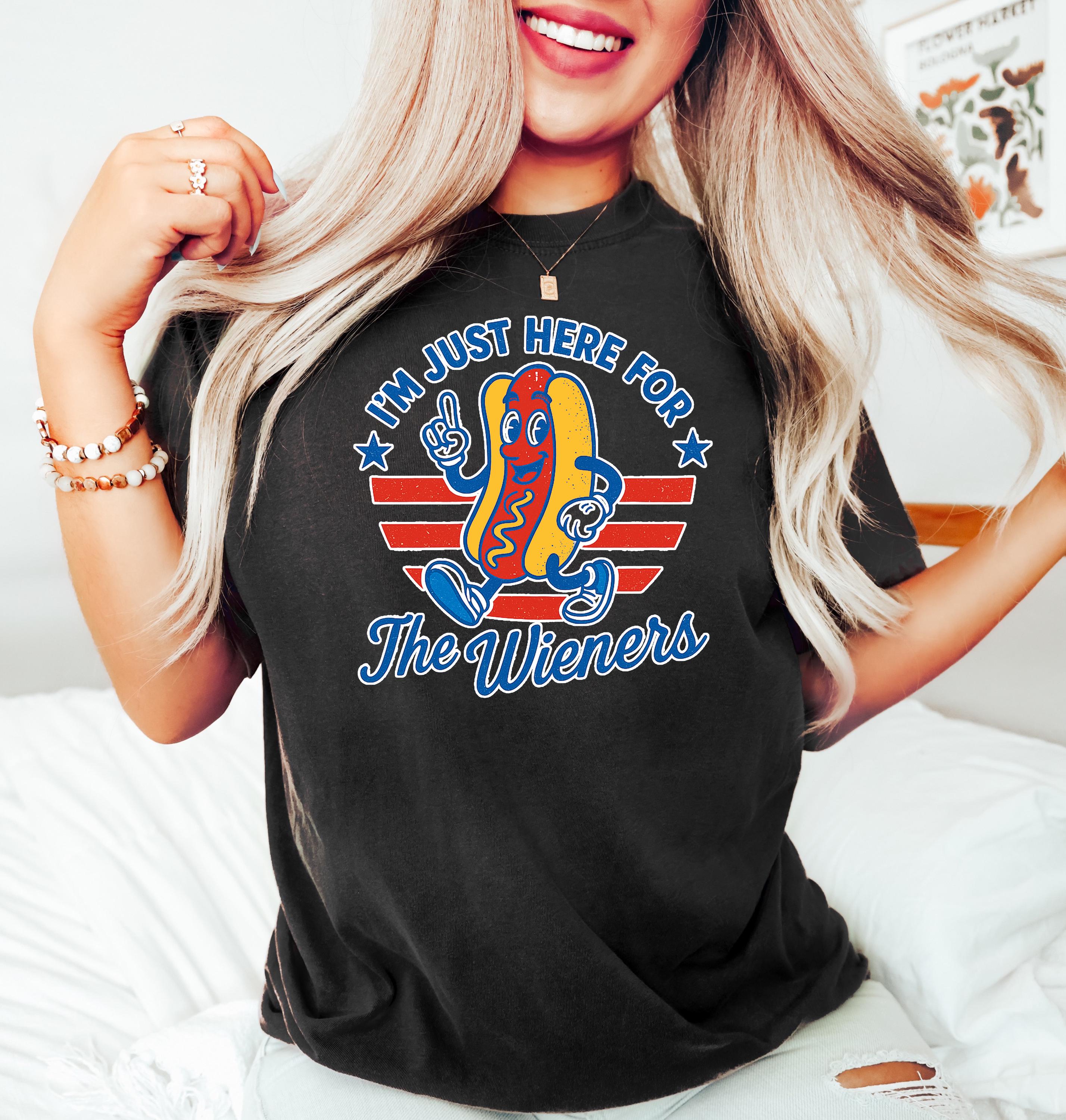 4th of July Just Here For The Wieners T Shirt, Funny Hot Dog Shirt, Independence Day T Shirt, Retro America Patriotic Weenies Shirt
