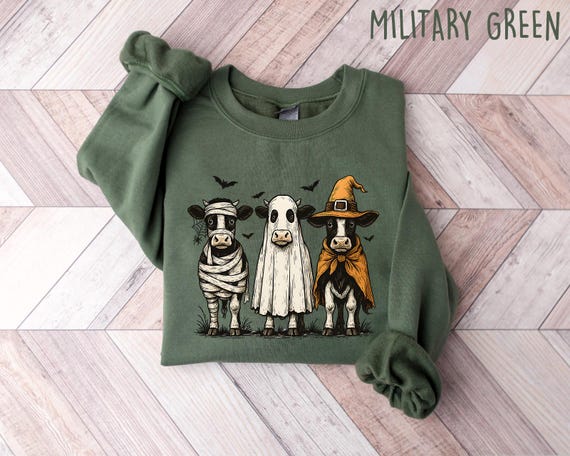Halloween Cow Sweatshirt, Ghost Cow Shirt, Halloween Shirt, Autumn Spooky Cow Shirt, Cow Halloween T Shirt, Witch Cow Shirt