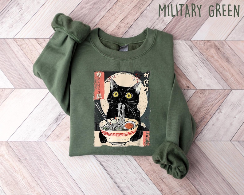 Ramen Cat Shirt, Cute Noodle Cat Sweatshirt, Kawaii Japanese Anime Cat Shirt, Anime Cat T-Shirt, Japanese Tee, Ramen Lover, Cat Lover Gift bild 1