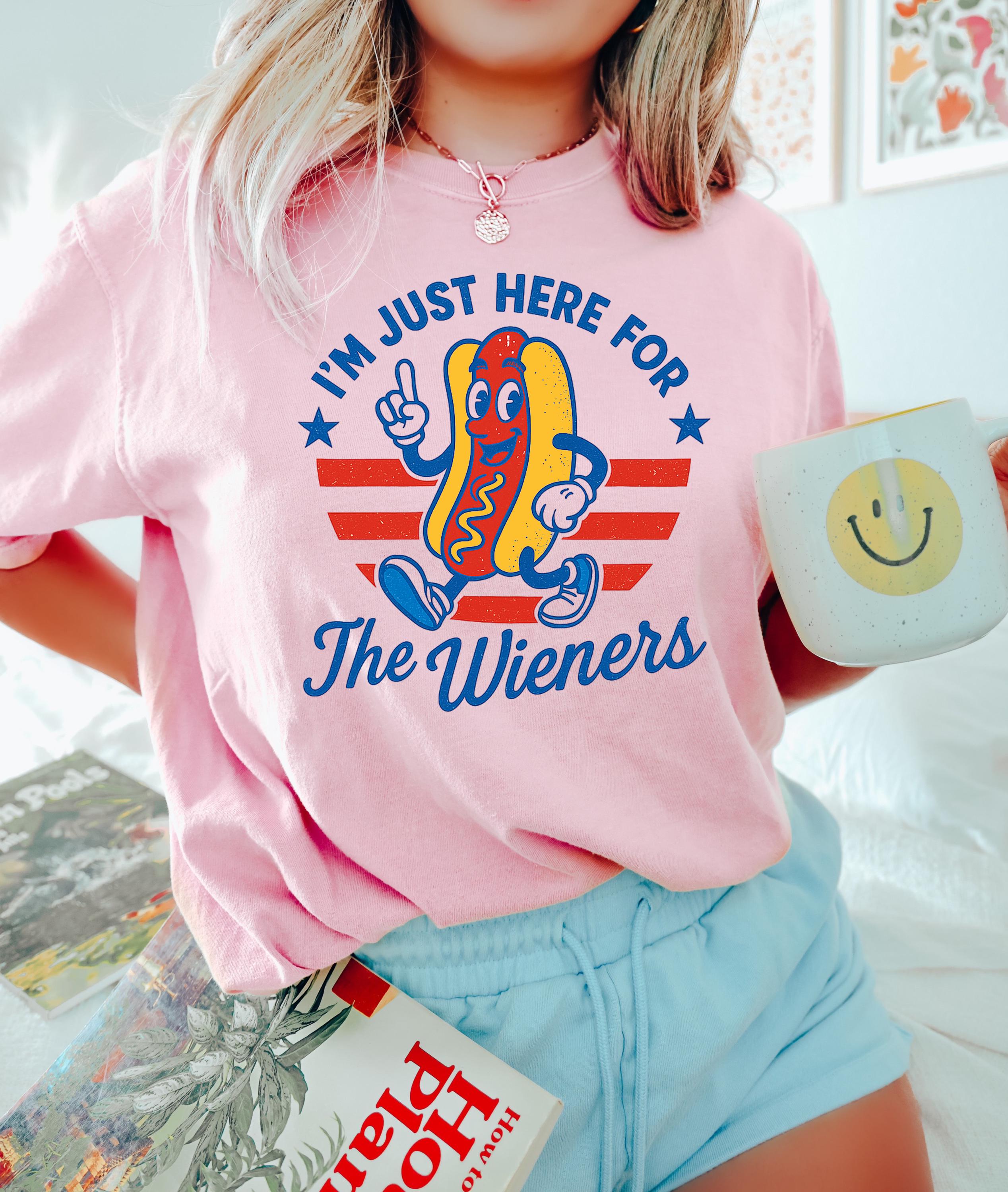 4th of July Just Here For The Wieners T Shirt, Funny Hot Dog Shirt, Independence Day T Shirt, Retro America Patriotic Weenies Shirt