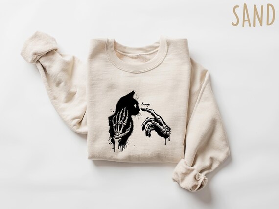 Skeleton Hand Cat Boop Sweatshirt, Cat Halloween Skeleton Hand Shirt, Cat Lover, Spooky Season Shirt, Cat Halloween Tee, Skeleton Hand Shirt