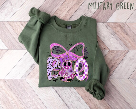 Coquette Halloween Sweatshirt, Cute Ghost Shirt, Lacey Ghost With Bow Fall Shirt, Preppy halloween, Ghost Shirt, Bow Boo Halloween Shirt