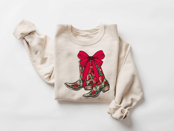 Christmas Coquette Boots Sweatshirt, Have A Boot Scootin Merry Christmas, Western Sweatshirt, Christmas Sweater, Cowgirl Christmas Shirt