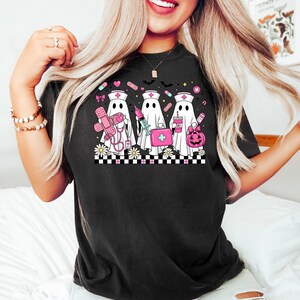 Ghost Nurse Halloween Sweatshirt, Medical Halloween Shirt, Fall Ghost Medical Tee, Nurse Halloween Shirt, Pink Ghost Nurse Shirt image 3