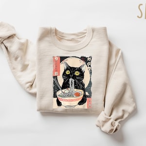 Ramen Cat Shirt, Cute Noodle Cat Sweatshirt, Kawaii Japanese Anime Cat Shirt, Anime Cat T-Shirt, Japanese Tee, Ramen Lover, Cat Lover Gift bild 2