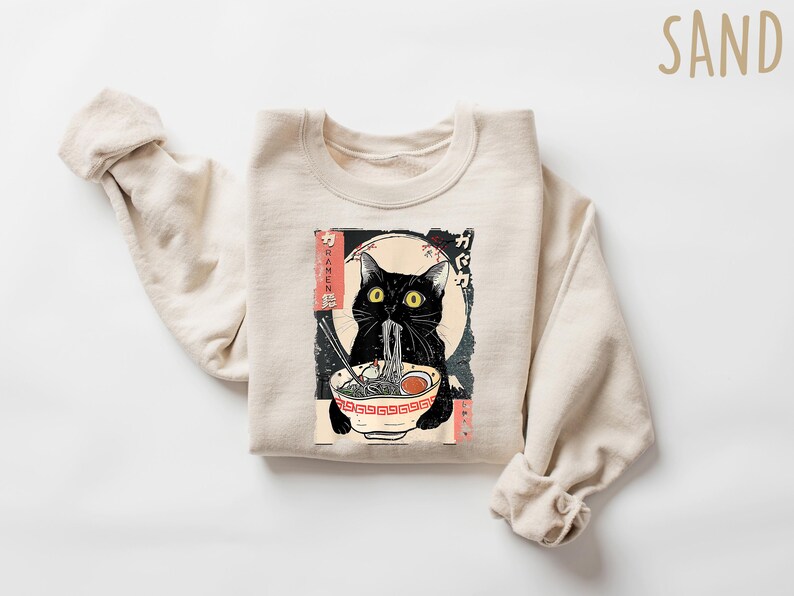 Ramen Cat Shirt, Cute Noodle Cat Sweatshirt, Kawaii Japanese Anime Cat Shirt, Anime Cat T-Shirt, Japanese Tee, Ramen Lover, Cat Lover Gift bild 2
