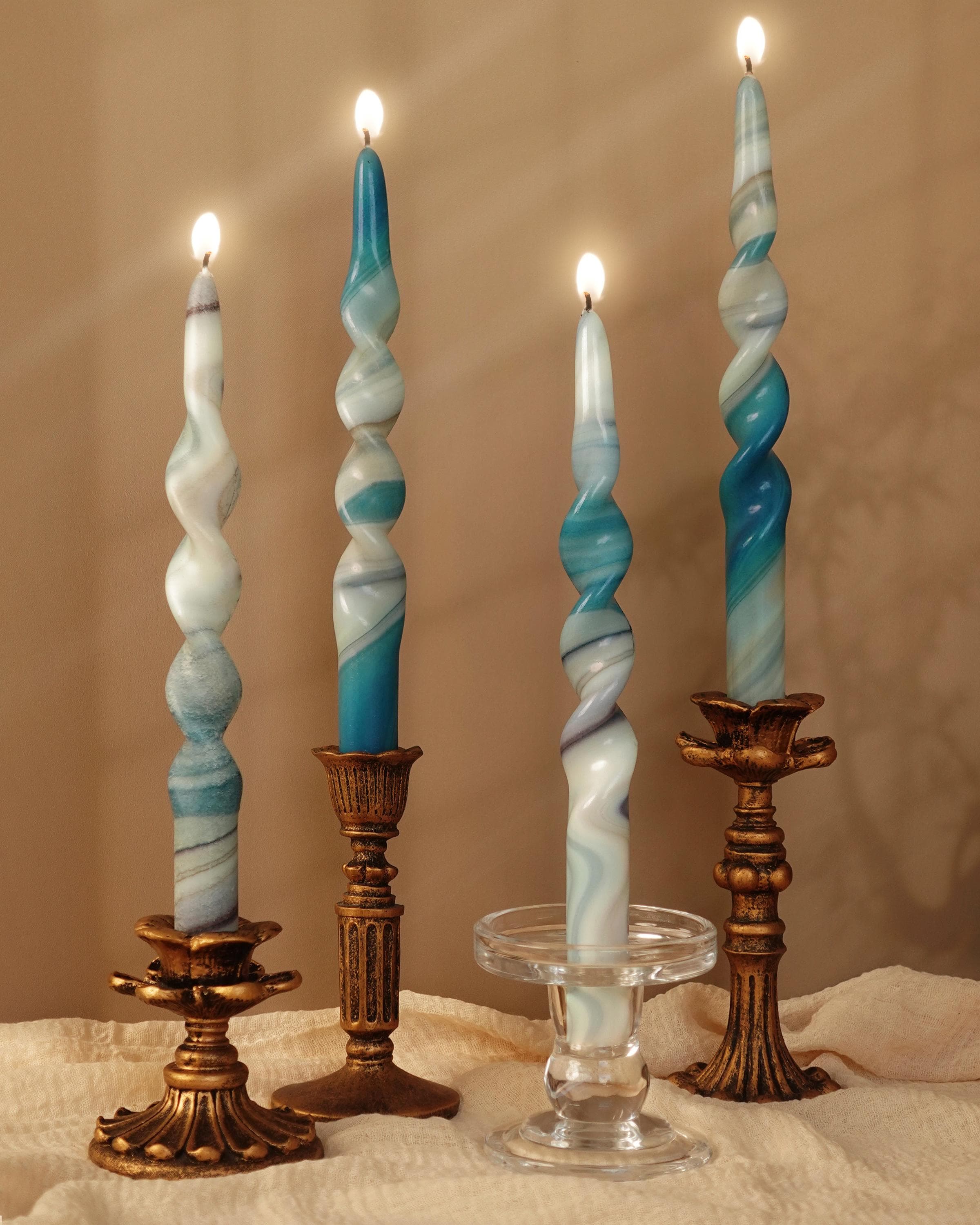 Pack of 4 Marble Taper Candles,Twisted Taper, Handmade,Home Décor, Wedding,Colourful candles,Crafted for Style Best Gift,Mother's Day Gift