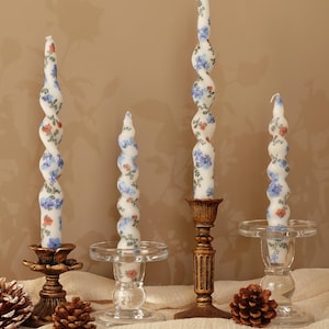 Blue Wildflower Taper Candles,Set of 2 Taper Candles,Hand Painted Candles,Chinoiserie Blue and White Floral Taper Candles Mother&#39;s Day Gift