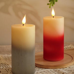 Ribbed Pillar Flameless Candles,LED Flameless Wax Pillar Candle,Party,Wedding,Holiday,Birthday Decor,Housewarming Candle,Mother's Day Gift