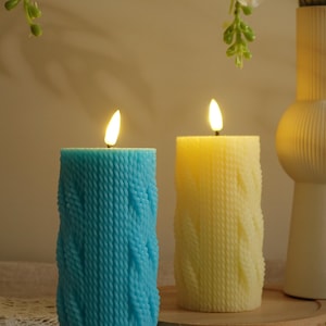 Yarn Pillar Flameless Candles W/ Remote & Timer,Led Battery Operated Candles,Wedding Party, Holiday Decor,Mother&#39;s Day Decorative Candles