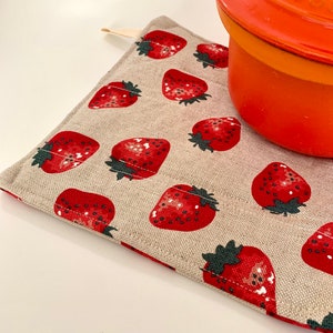 Strawberry Potholder: Linen Farmhouse Trivet, Heat Resistant