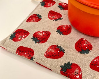 Strawberry Potholder: Linen Farmhouse Trivet, Heat Resistant