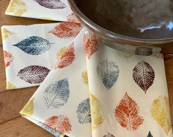 Autumn Leaves Cloth Napkins: Set of Four, Reusable Cotton Dinner Napkins