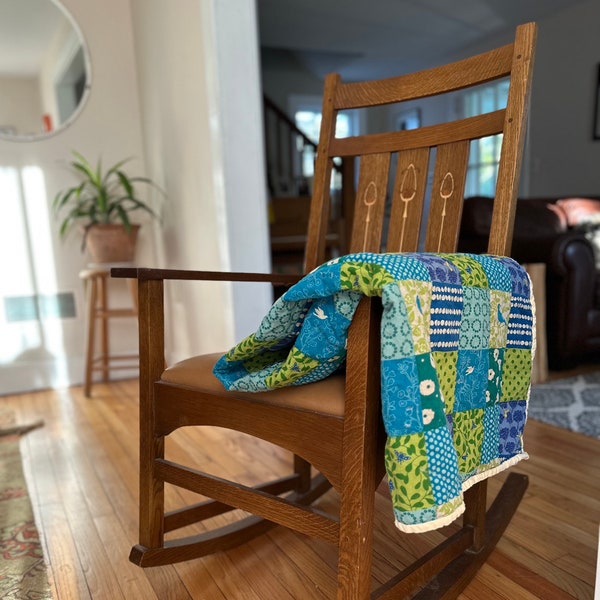 Beautiful baby Blanket, Linen and Cotton baby quilt, Blue and Green quilt for baby, lap blanket, linen lap quilt