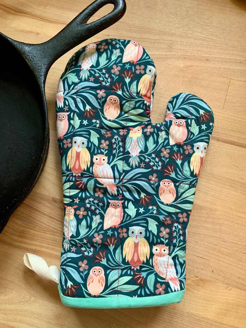 Oven Mitt Owls and Trees Cute Oven Mitt Green Oven Mitt Etsy