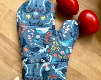 Oven Mitt with Mermaids, Colorful potholder for summer