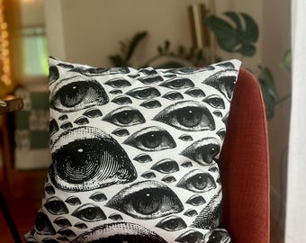 Trippy Eyes Pillow Cover: Graphic Black & White Cotton Twill, 20&quot;