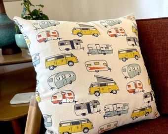Retro Camper Pillow Cover, Gift for Nomads and Adventure Seekers, RV Life, Airstream Lover