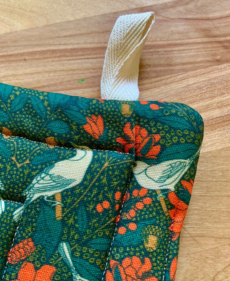 Gorgeous, Premium Quality, Long lasting potholder, Green and orange flowers hot pad, trivet, thick, durable potholder image 4