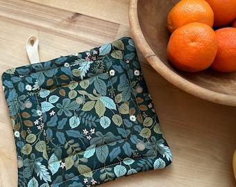 Potholder, Hot Pad, Trivet, Green Potholder, Rifle Paper Company, Botanical Leaves and Flowers