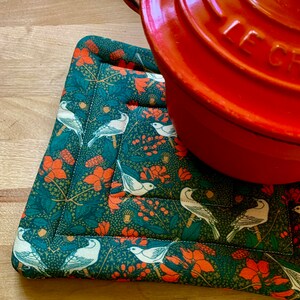 Gorgeous, Premium Quality, Long lasting potholder, Green and orange flowers hot pad, trivet, thick, durable potholder image 3