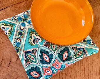 Boho Potholder Set: Square Trivet with Spring Colors