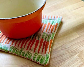 Carrot potholder, Sevenberry fabric, Thick orange potholder, trivet, hot pad