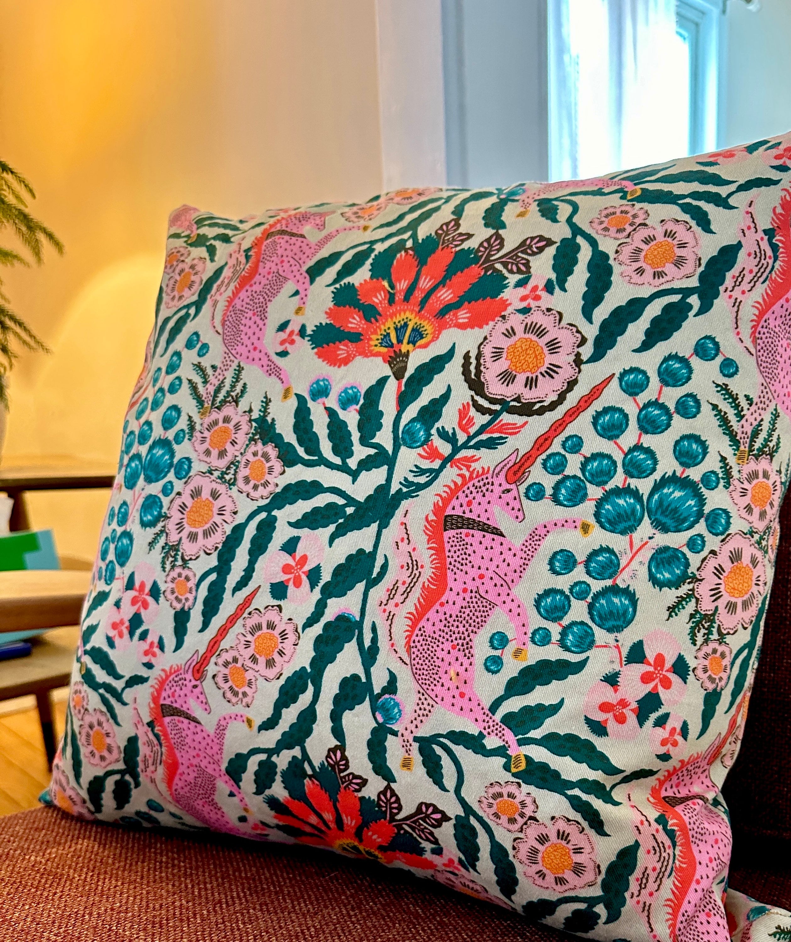 Pillow Cover with Pink Unicorns, fits 20” insert
