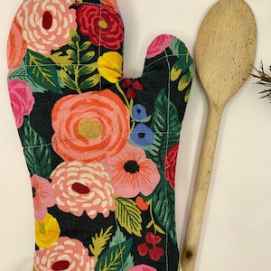 Oven Mitt, Rifle Paper Company linen oven glove, colorful flower potholder