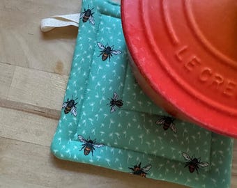 Set of Two Potholders with Honeybees, pretty trivet, bee lover gift