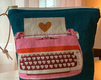 Linen Zipper Bag, Gift for Writer, Ruby Star Society, Typewriter bag, Travel pouch, Wallet, Makeup bag, Coin Purse