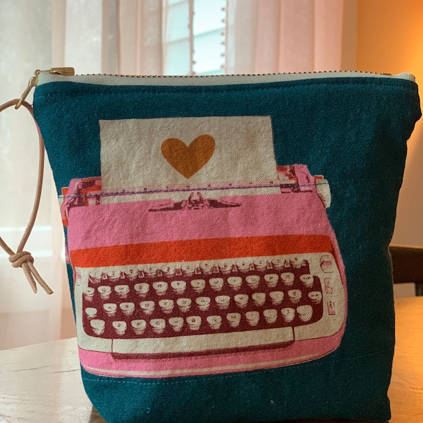 Linen Zipper Bag, Gift for Writer, Ruby Star Society, Typewriter bag, Travel pouch, Wallet, Makeup bag, Coin Purse